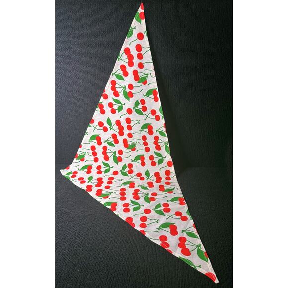 Vtg Cherry Print Triangle Scarf – Red & Green Rockabilly Pin-Up Retro Y2K Cottag - Picture 5 of 5